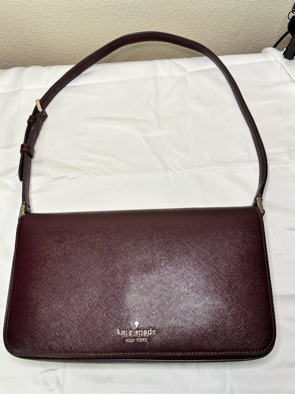 kate spade Burgundy Leather Shoulder Bag with Gold Logo